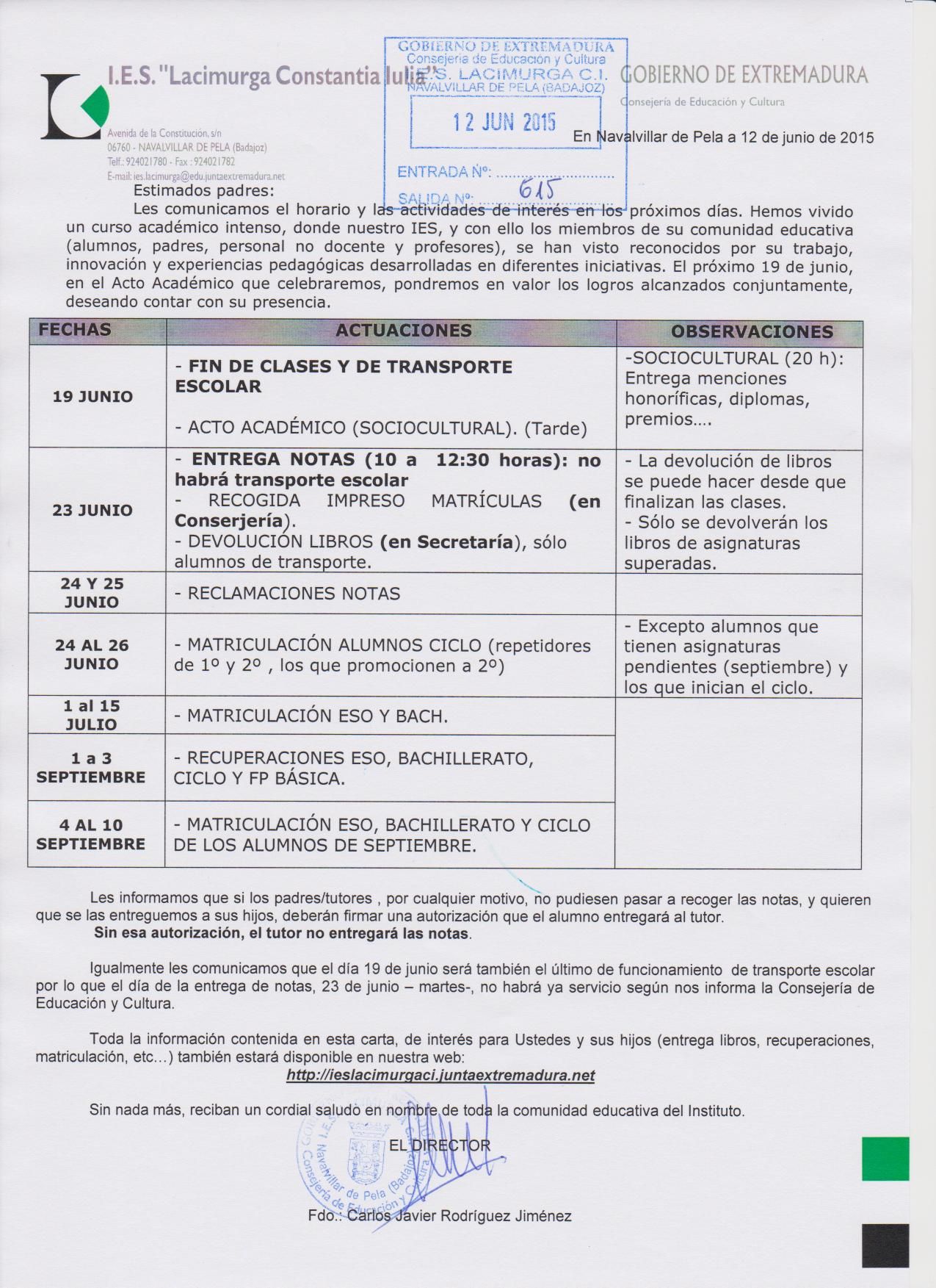 CARTA PADRES FIN DE CURSO