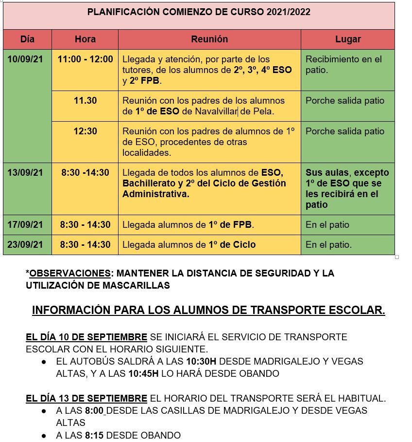 comienzo curso 21 22